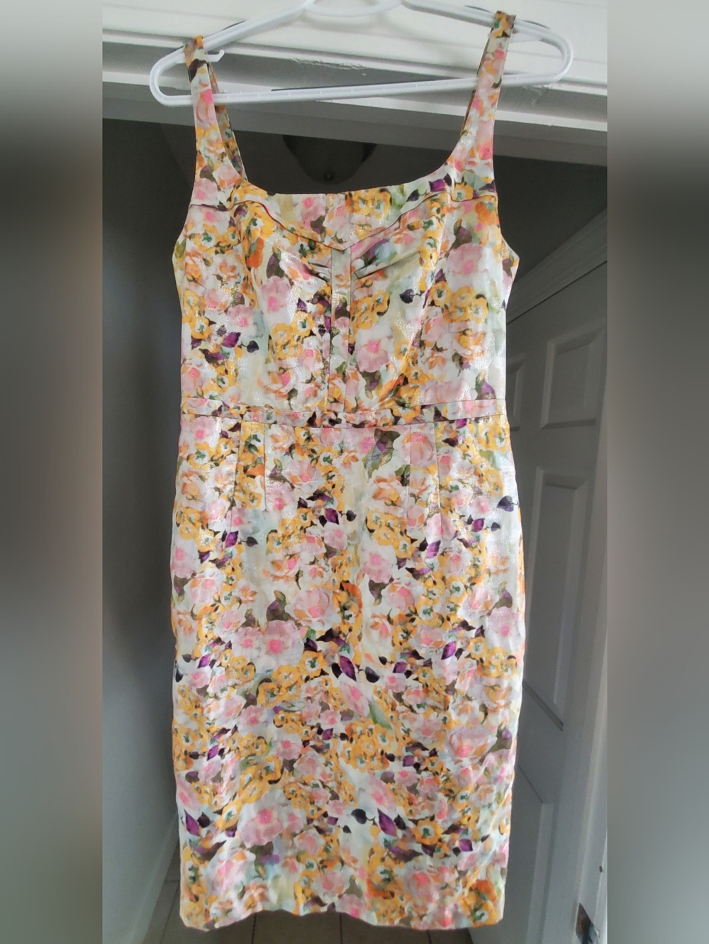 Anthropology Leifsdottir Floral Sheath Dress in Yellow, Pink & Purple